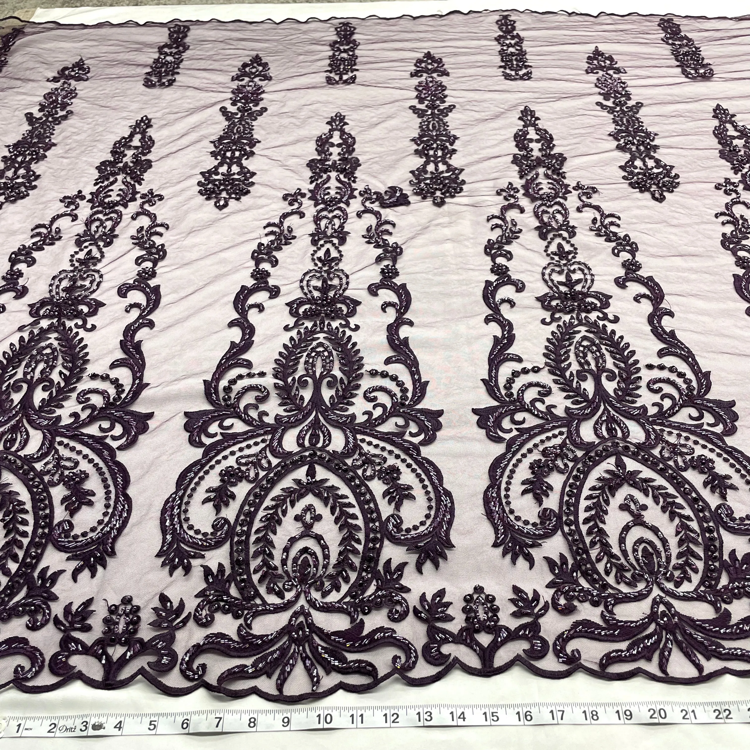 Beaded Lace Fabric Embroidered on 100% Polyester Net Mesh | Lace USA - GD-9117