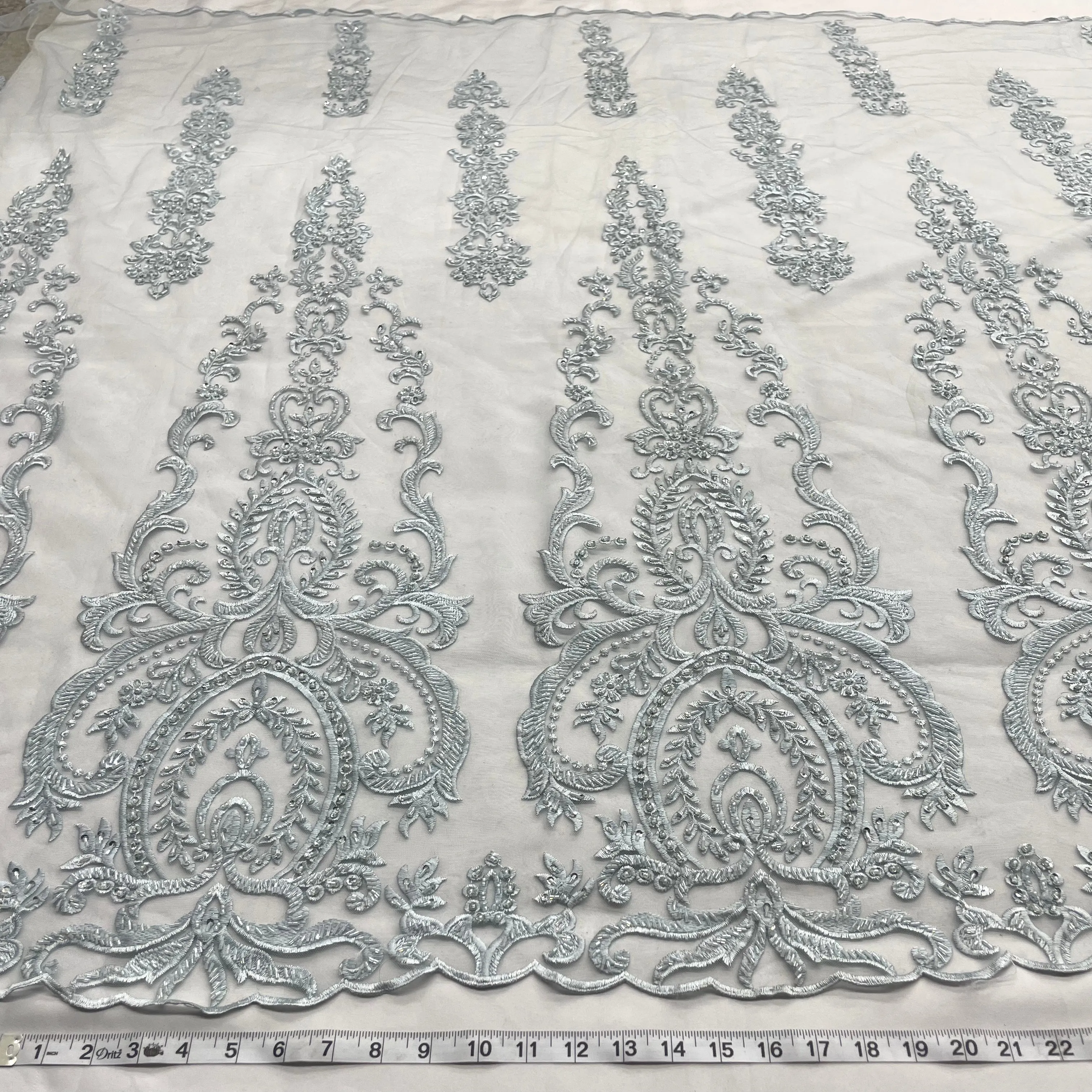 Beaded Lace Fabric Embroidered on 100% Polyester Net Mesh | Lace USA - GD-9117