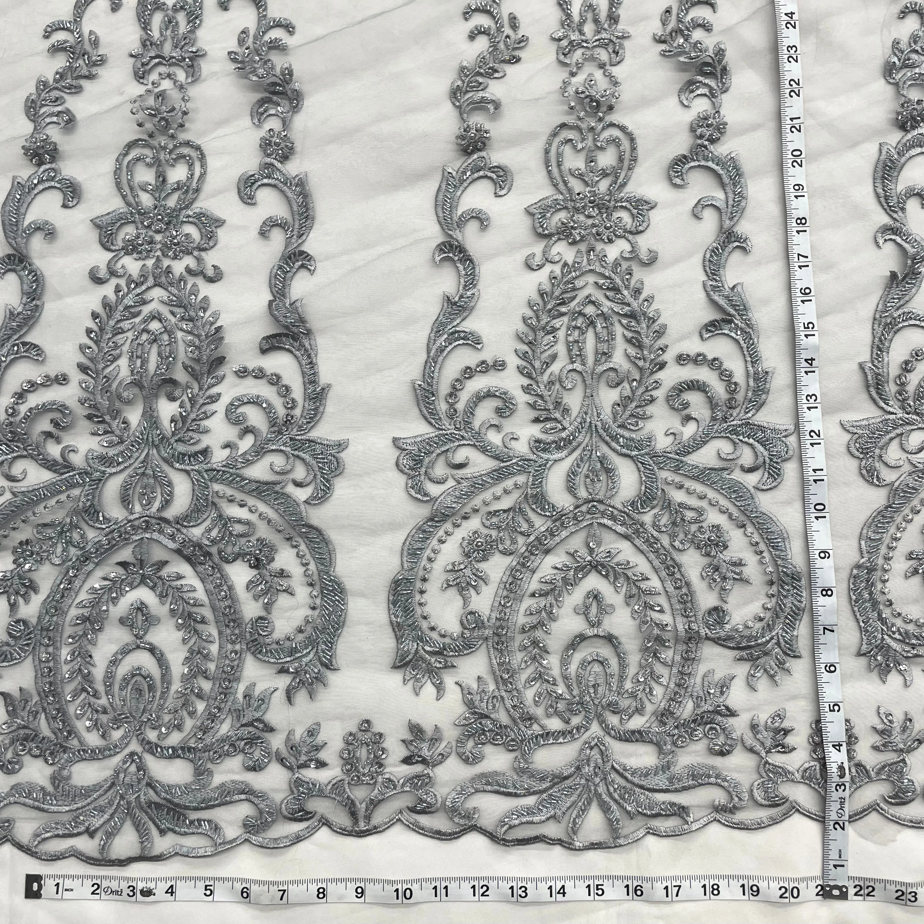 Beaded Lace Fabric Embroidered on 100% Polyester Net Mesh | Lace USA - GD-9117