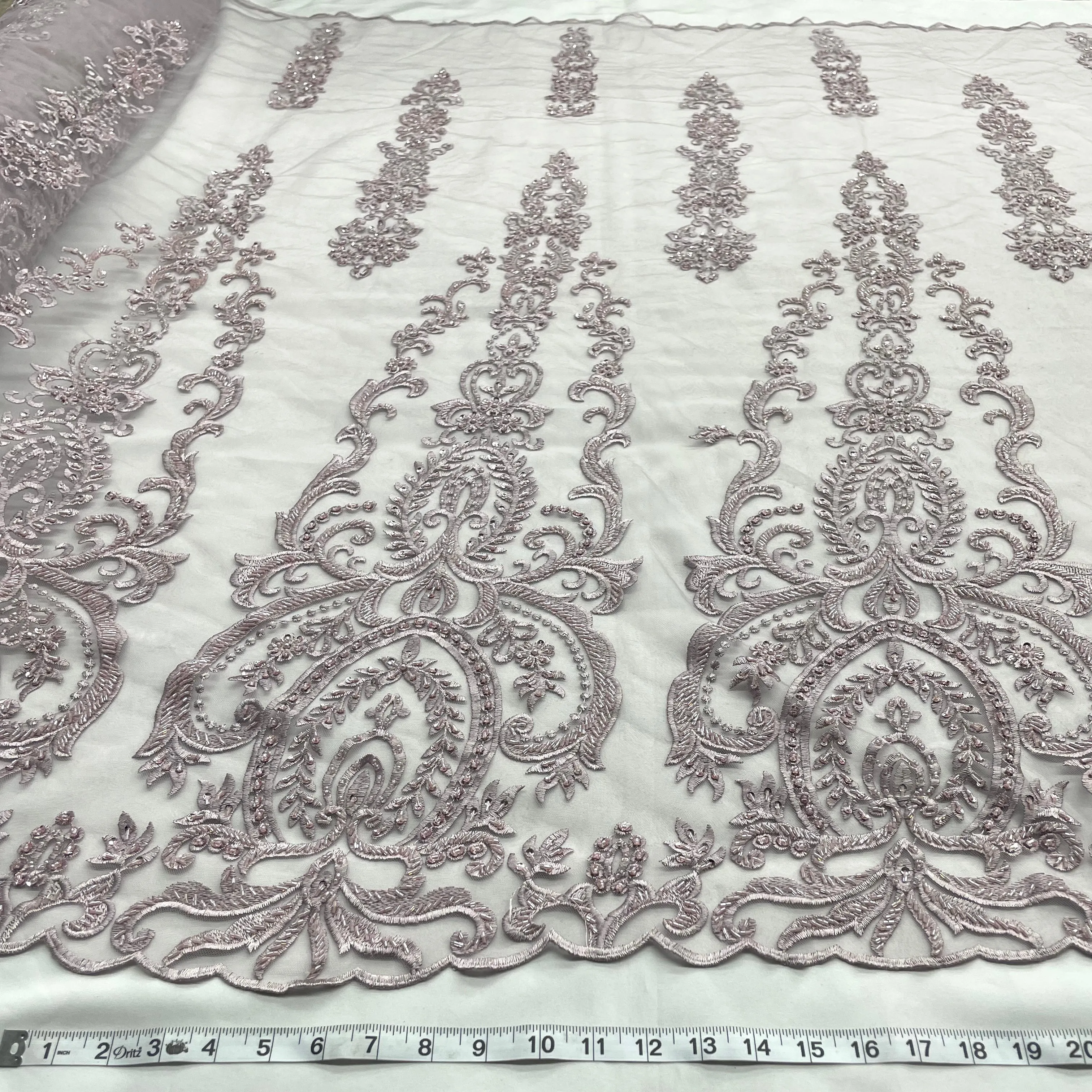Beaded Lace Fabric Embroidered on 100% Polyester Net Mesh | Lace USA - GD-9117