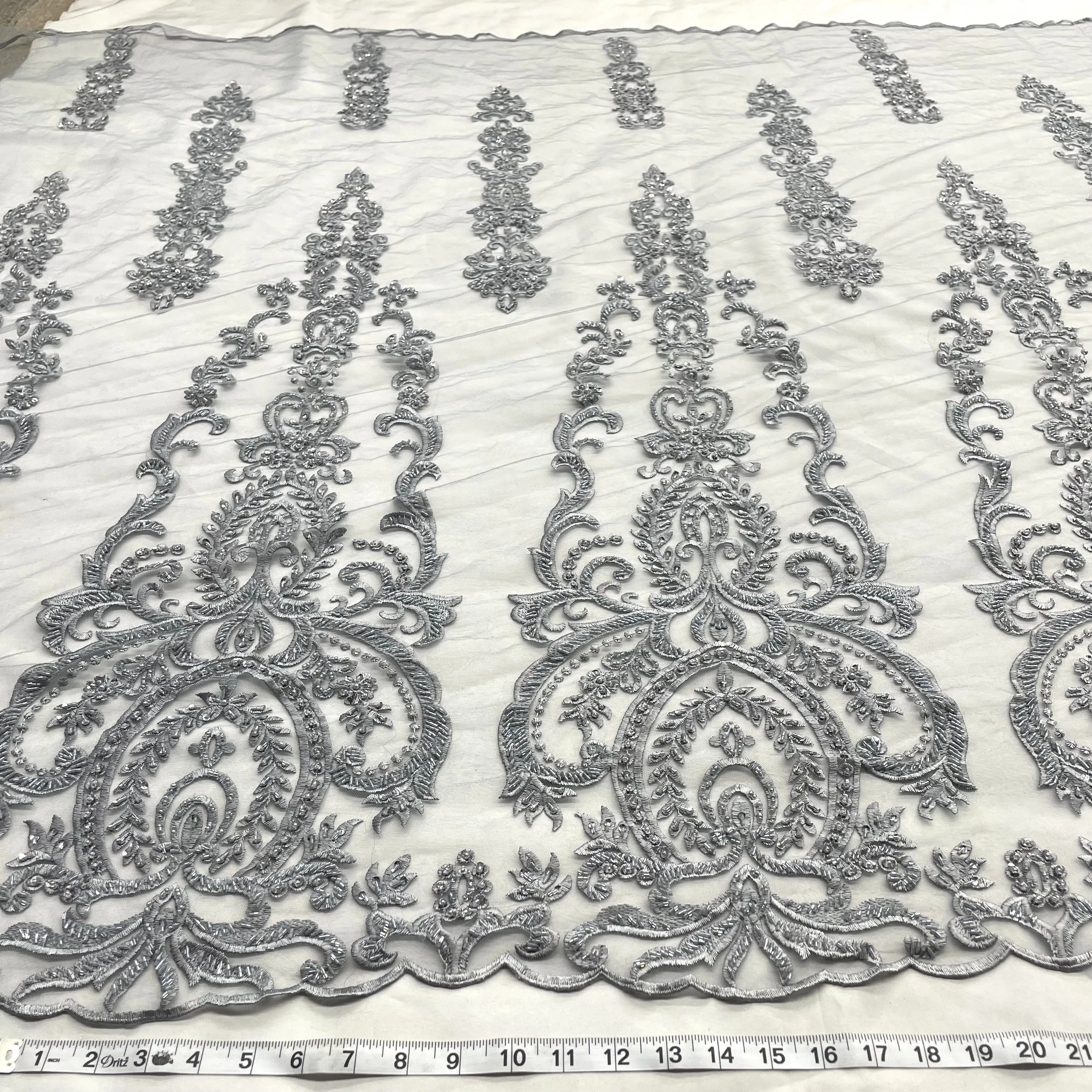 Beaded Lace Fabric Embroidered on 100% Polyester Net Mesh | Lace USA - GD-9117