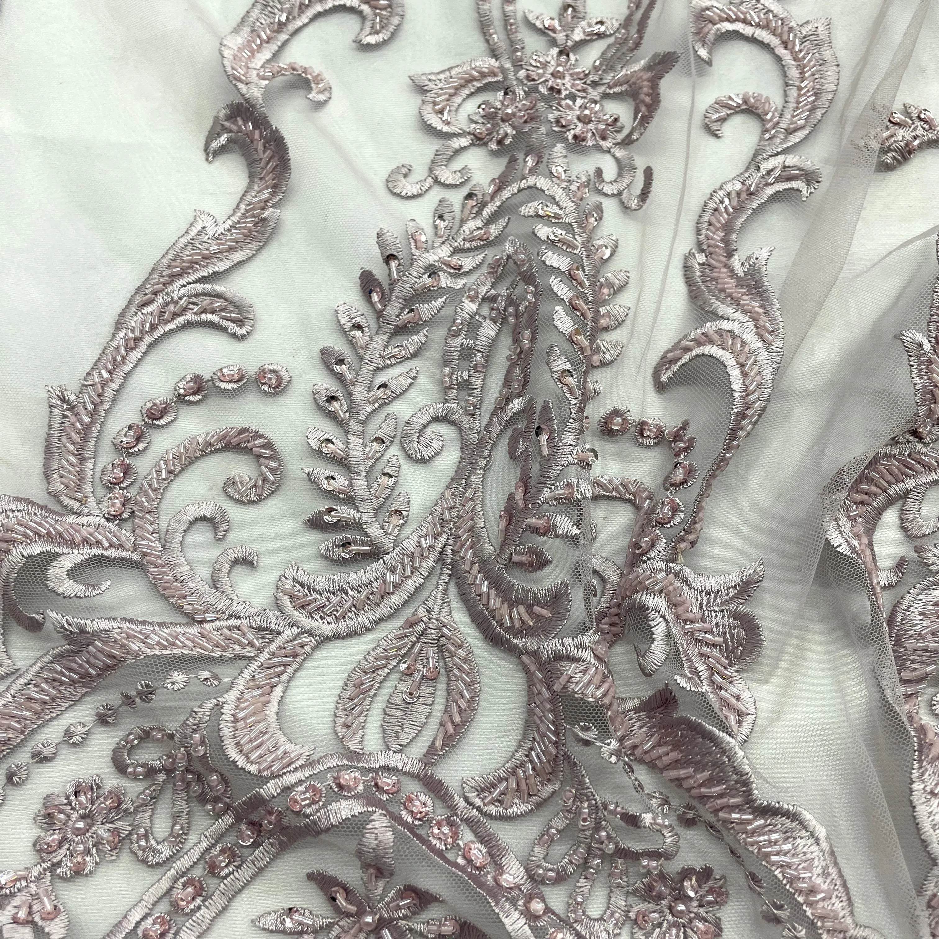 Beaded Lace Fabric Embroidered on 100% Polyester Net Mesh | Lace USA - GD-9117