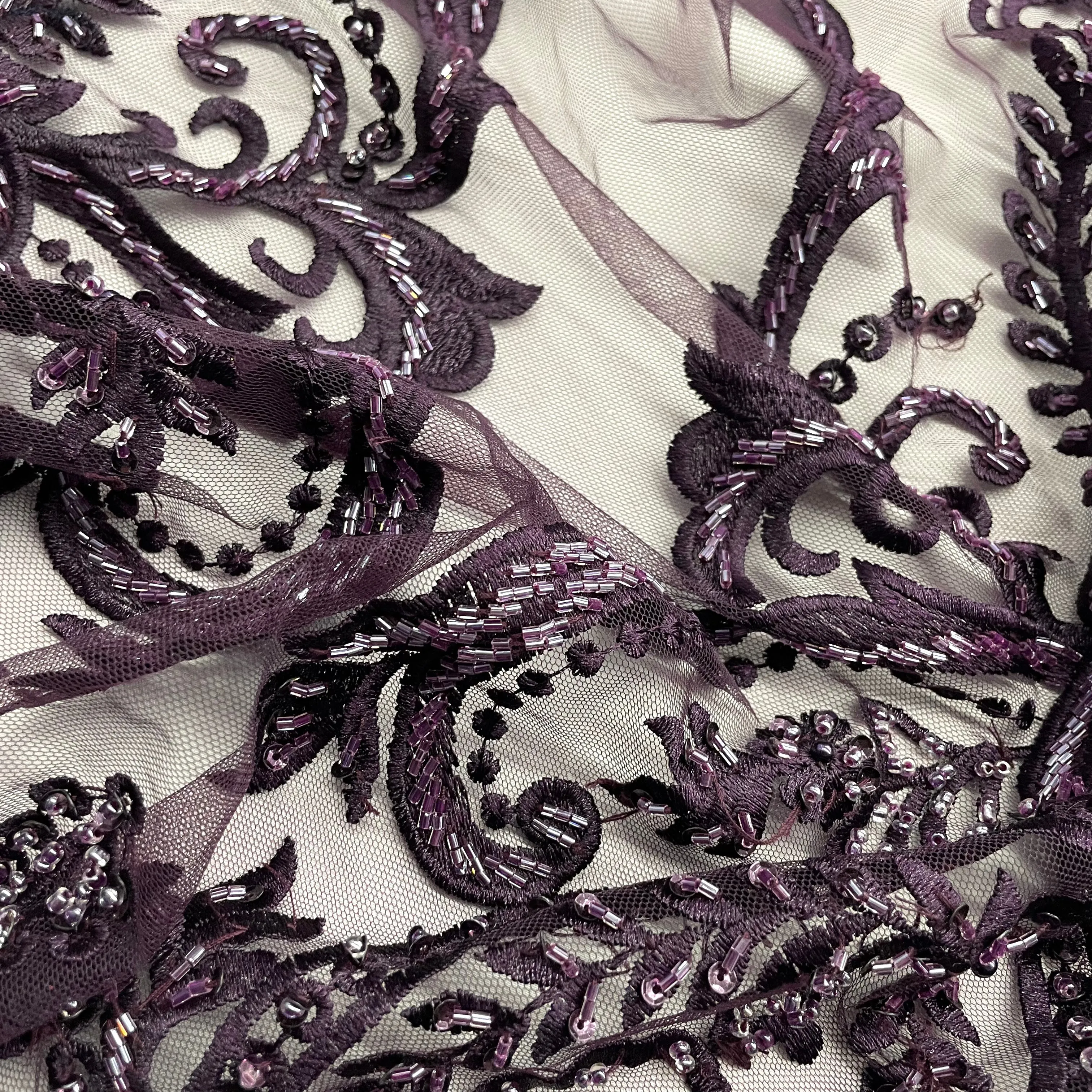 Beaded Lace Fabric Embroidered on 100% Polyester Net Mesh | Lace USA - GD-9117
