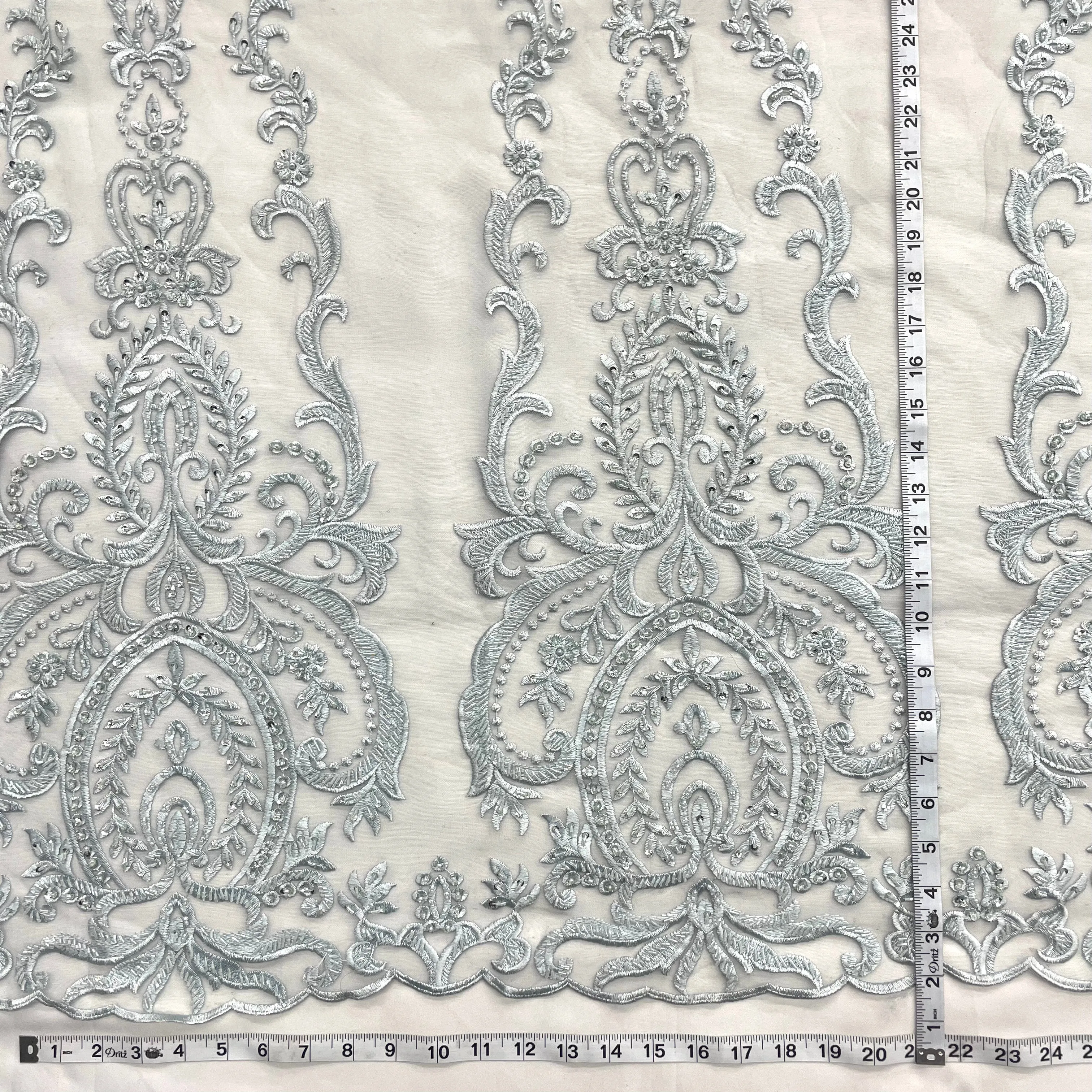 Beaded Lace Fabric Embroidered on 100% Polyester Net Mesh | Lace USA - GD-9117