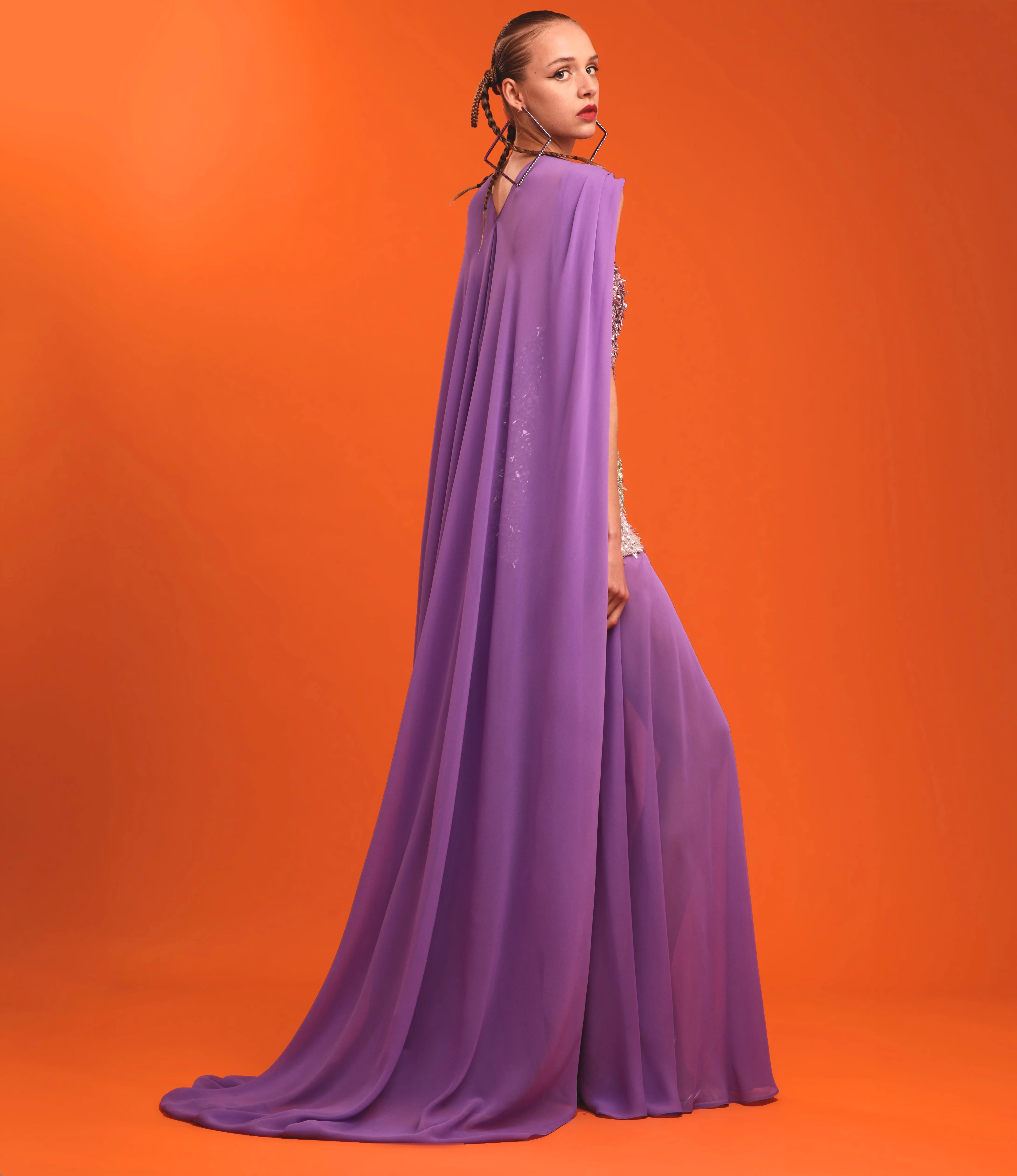 BEADED STRAPLESS DRESS WITH CHIFFON DETAIL