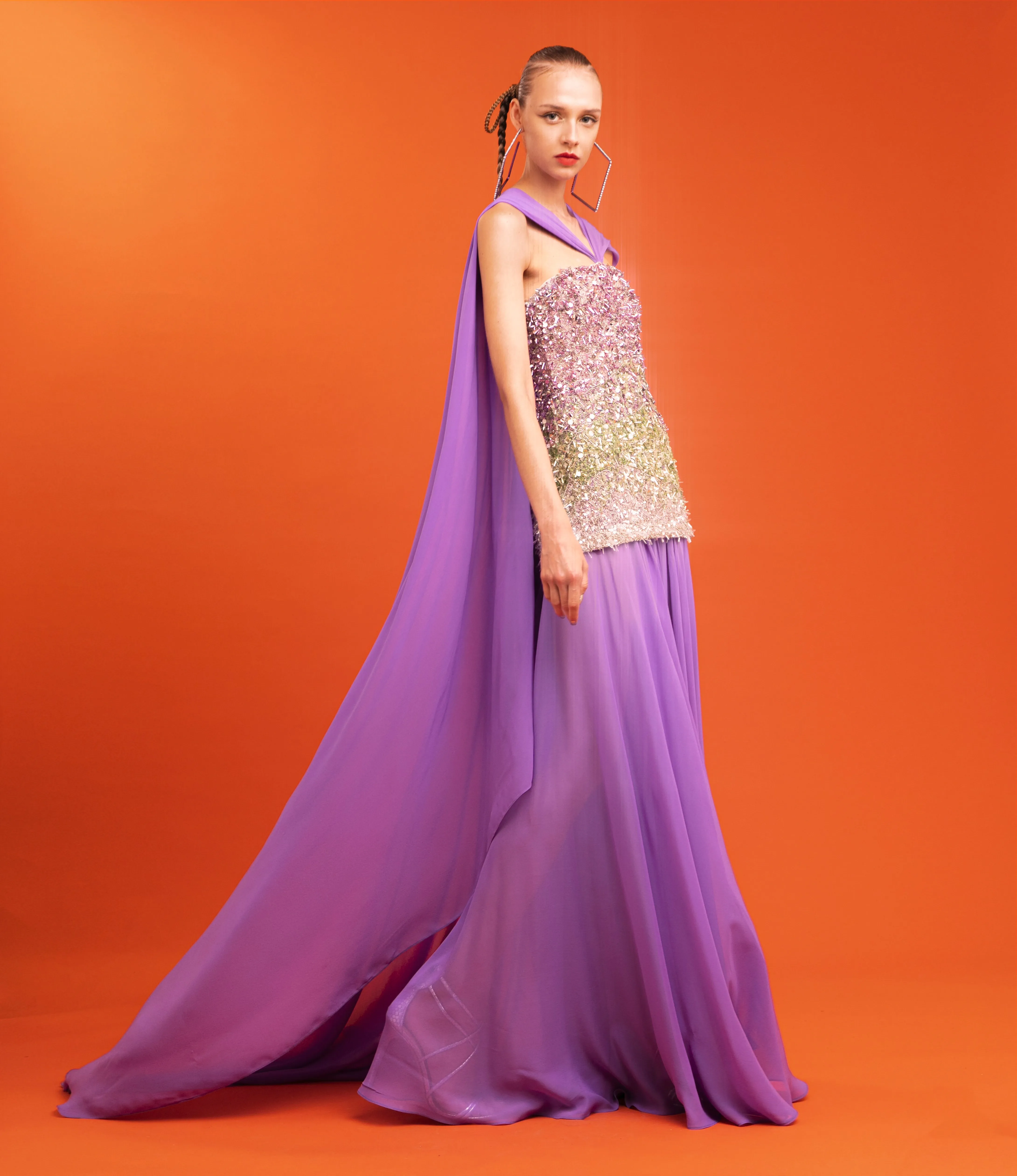 BEADED STRAPLESS DRESS WITH CHIFFON DETAIL