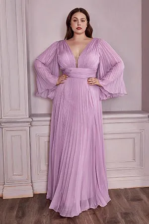 Bella Mon Cherie Yellow Pleated Bell Sleeve Chiffon Maxi Gown