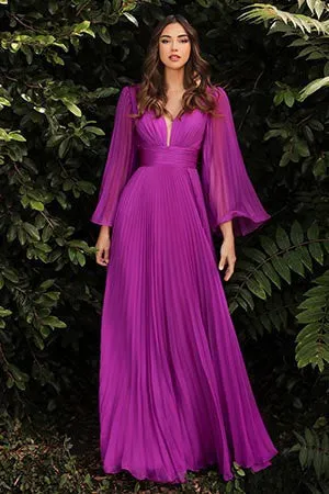 Bella Mon Cherie Yellow Pleated Bell Sleeve Chiffon Maxi Gown