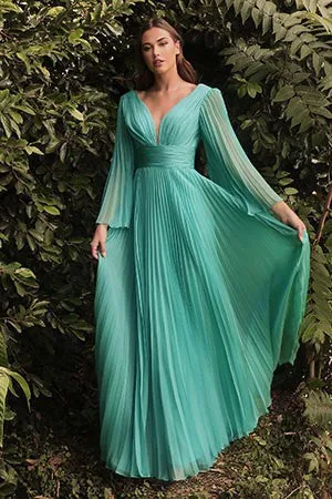 Bella Mon Cherie Yellow Pleated Bell Sleeve Chiffon Maxi Gown