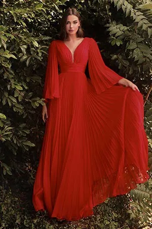Bella Mon Cherie Yellow Pleated Bell Sleeve Chiffon Maxi Gown