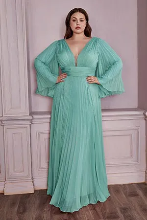 Bella Mon Cherie Yellow Pleated Bell Sleeve Chiffon Maxi Gown