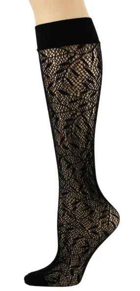 Black Bamboo Textured Knee High Trouser Socks (Women's)