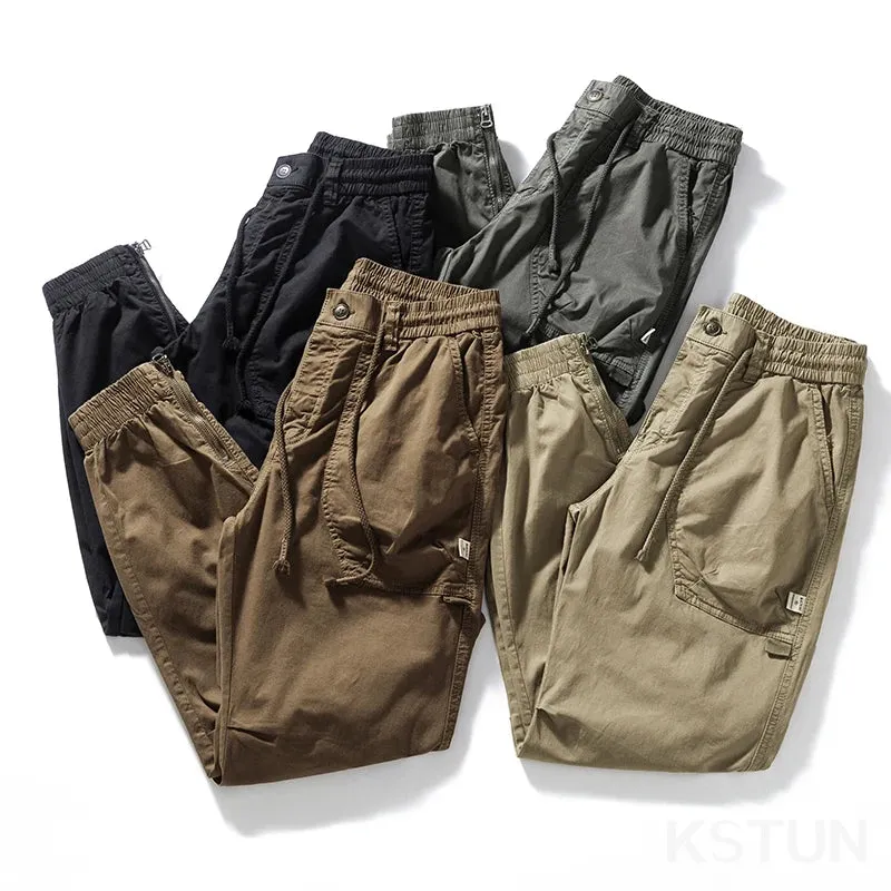 Black Casual Harem Pants For Men Cargo Pants Pleated Man Jogger Pants Striped Elastic Waist Sweatpants Bottom Zipper Desinger