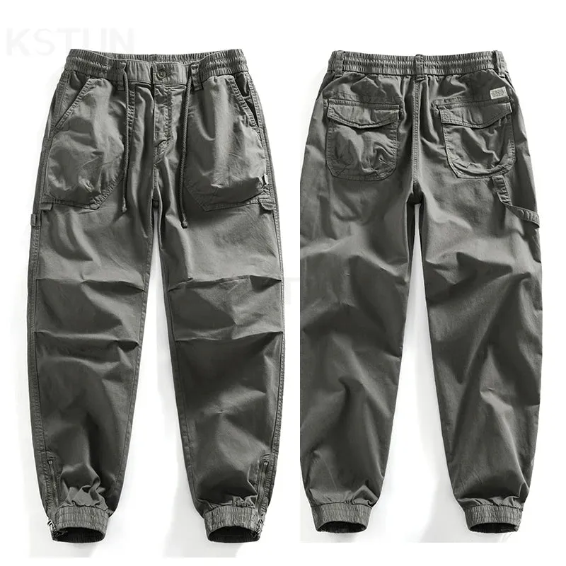Black Casual Harem Pants For Men Cargo Pants Pleated Man Jogger Pants Striped Elastic Waist Sweatpants Bottom Zipper Desinger
