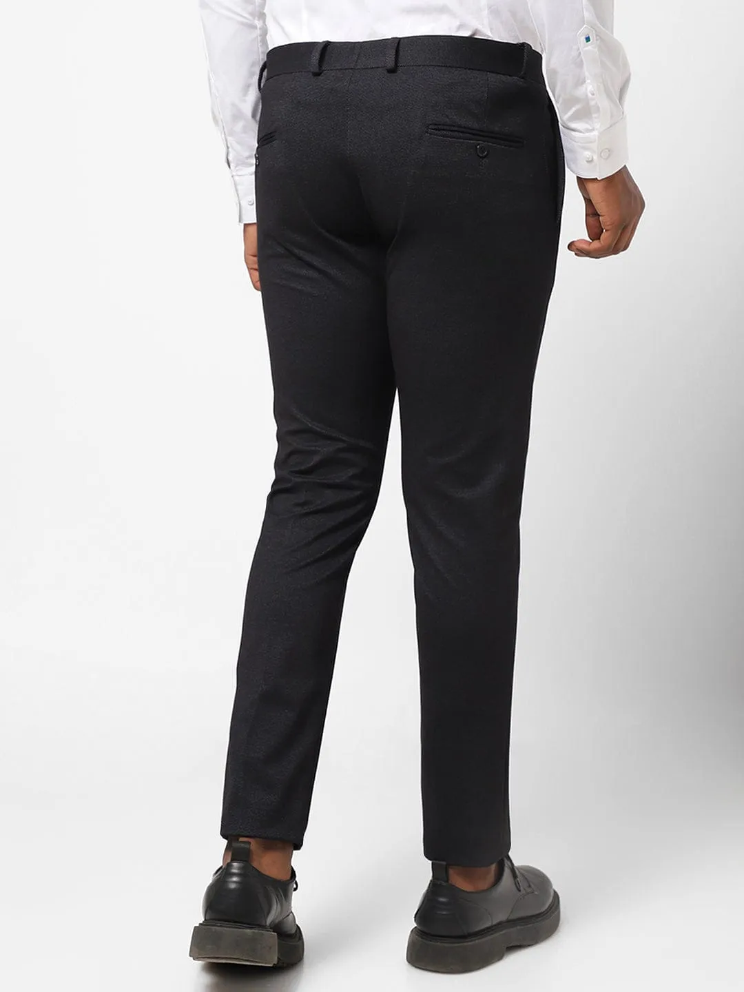 Black Pin Dot Knitted Stretch Men's Trouser