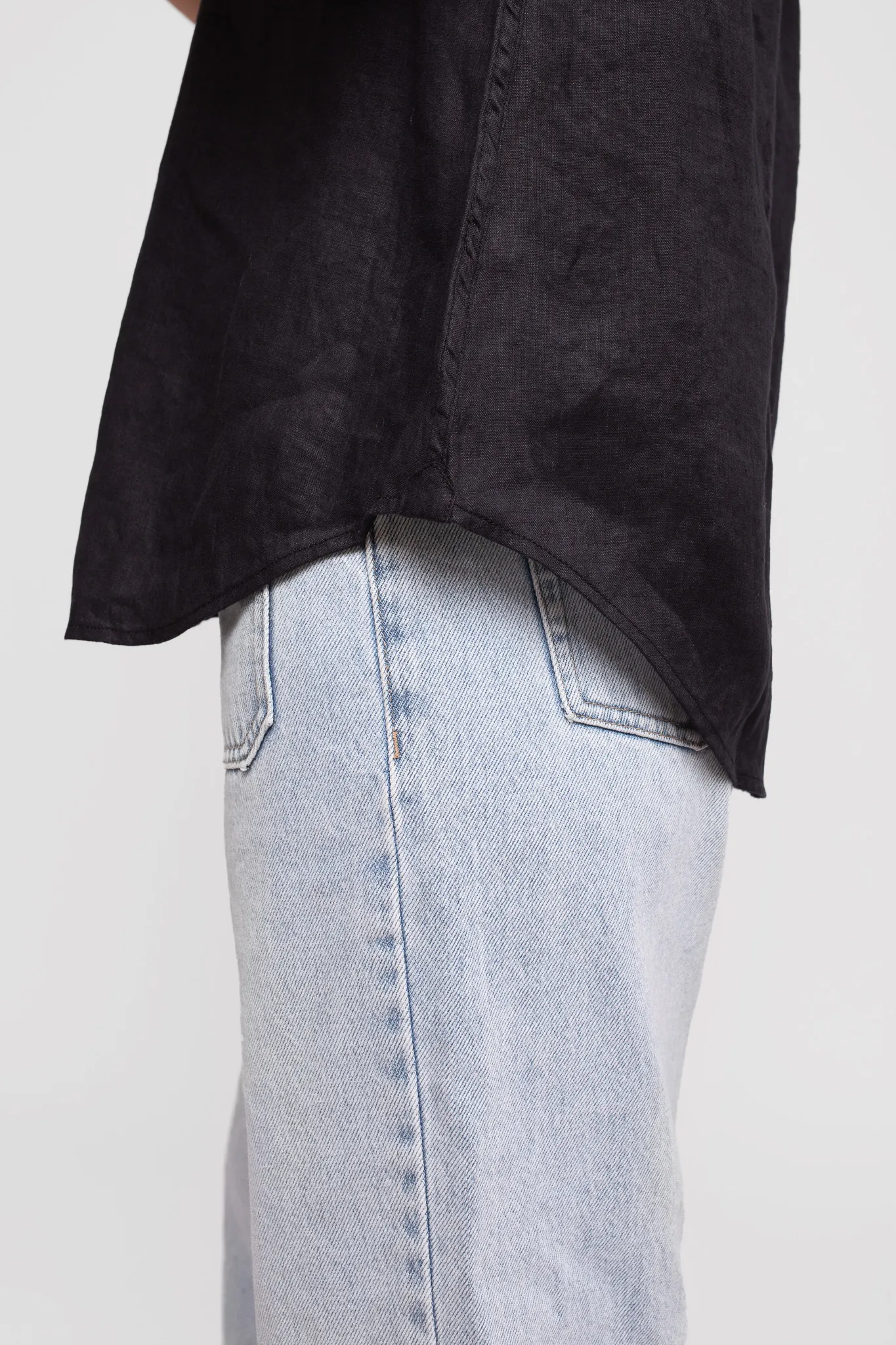 Black Short Sleeve Boyfriend Linen Shirt