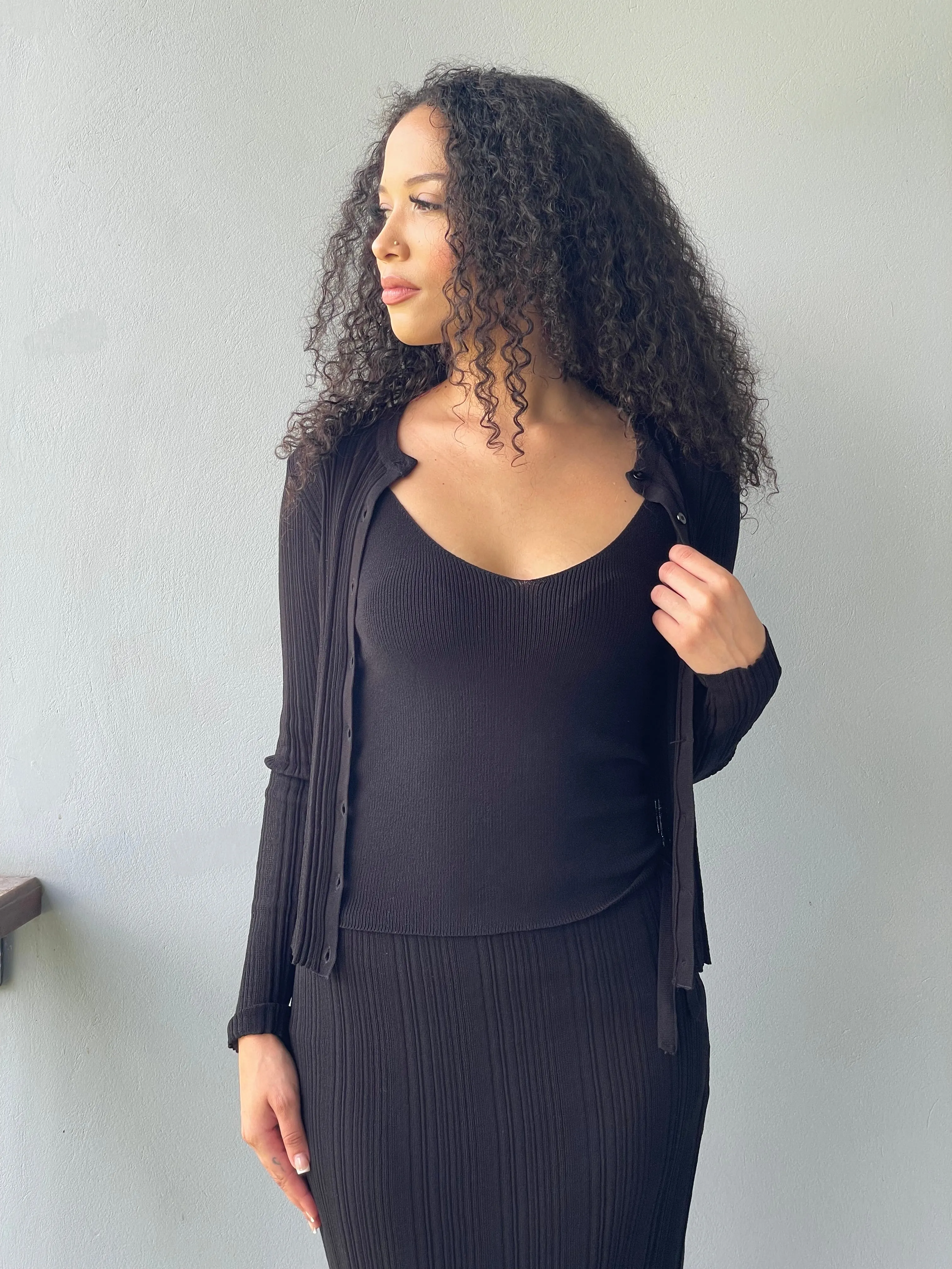 Blair Black Ribbed Cardigan