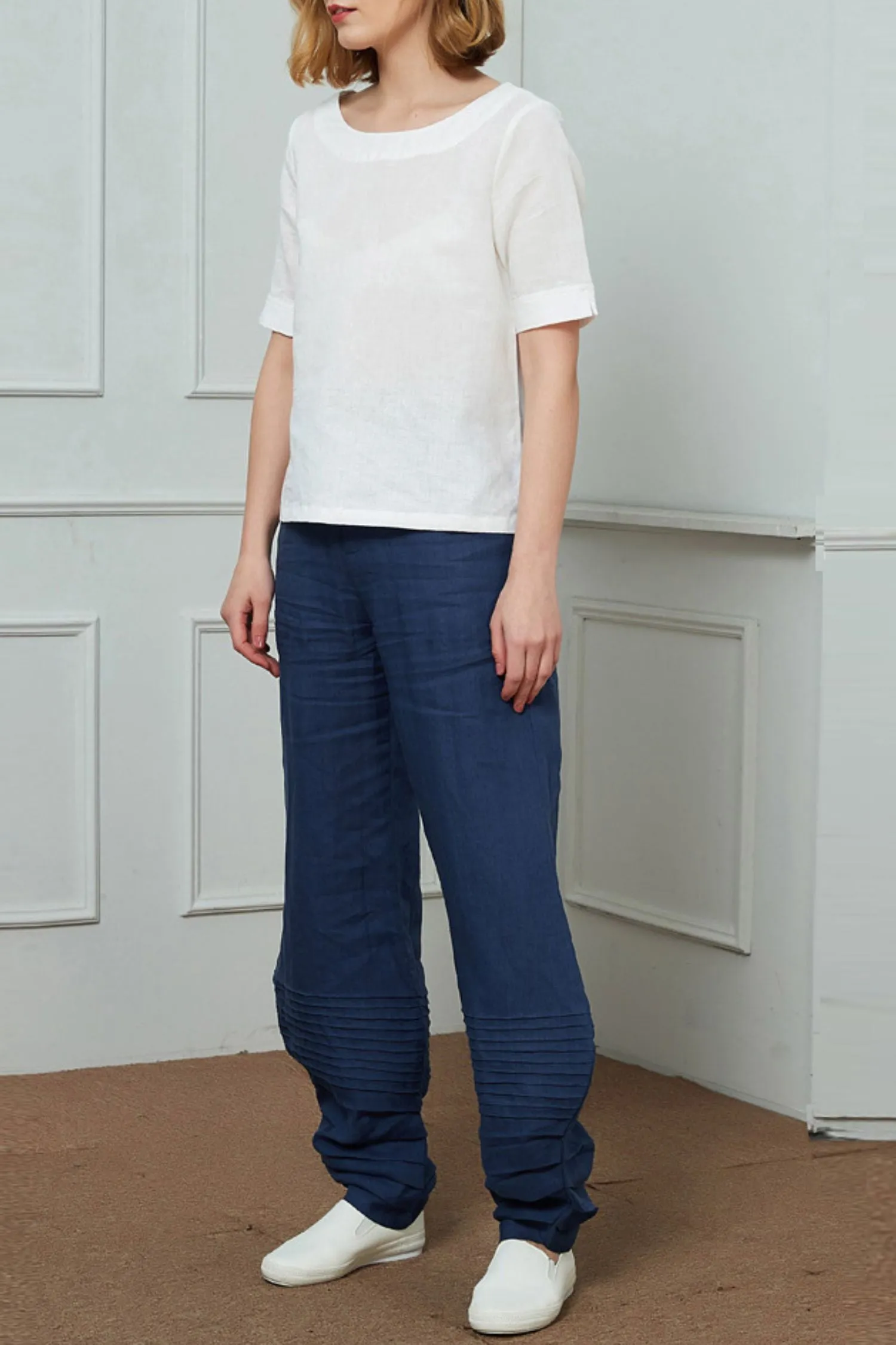 Blue Linen Casual pants C1454