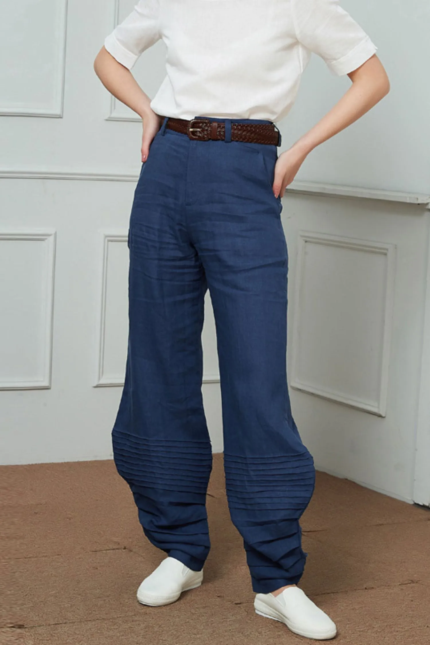 Blue Linen Casual pants C1454