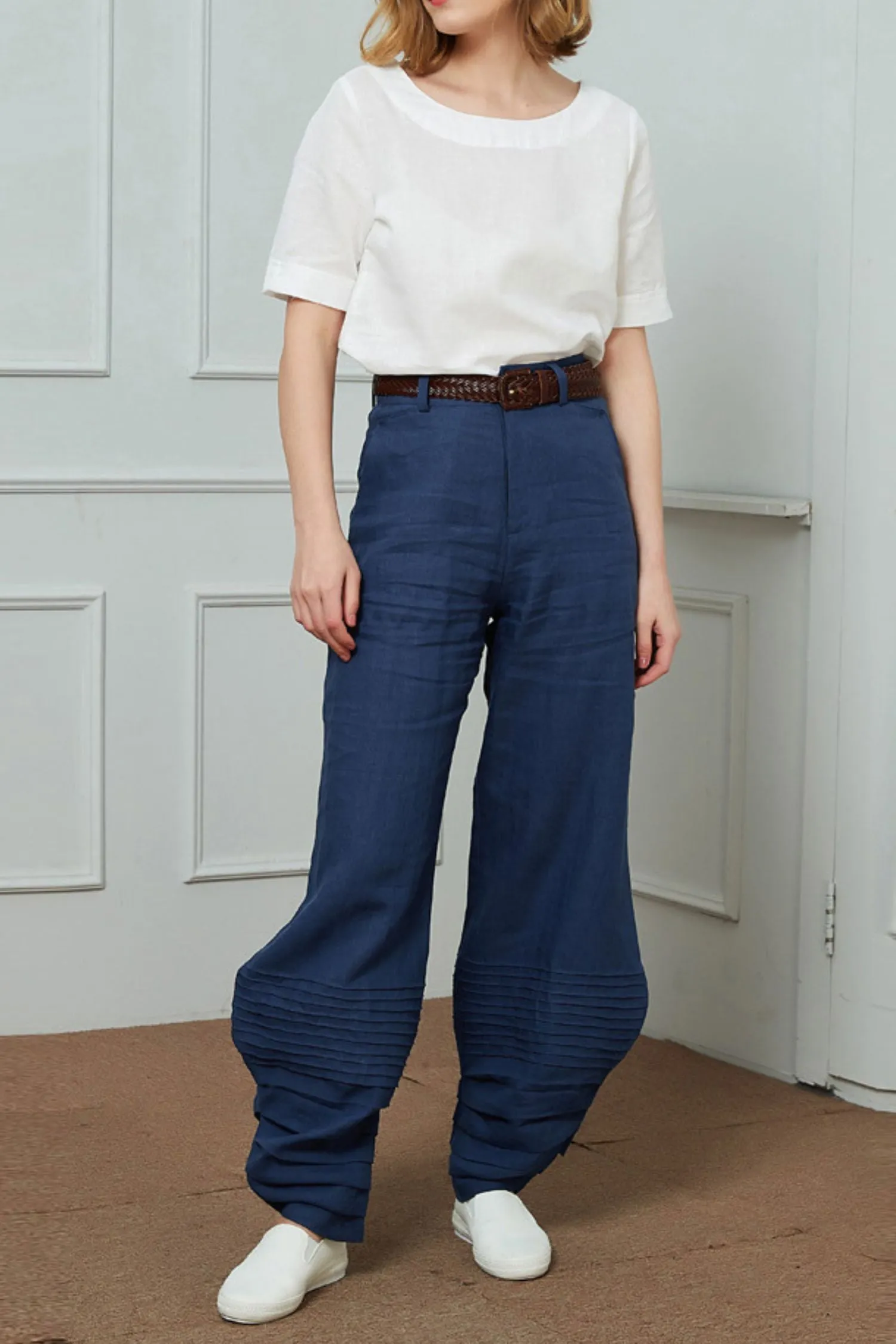 Blue Linen Casual pants C1454
