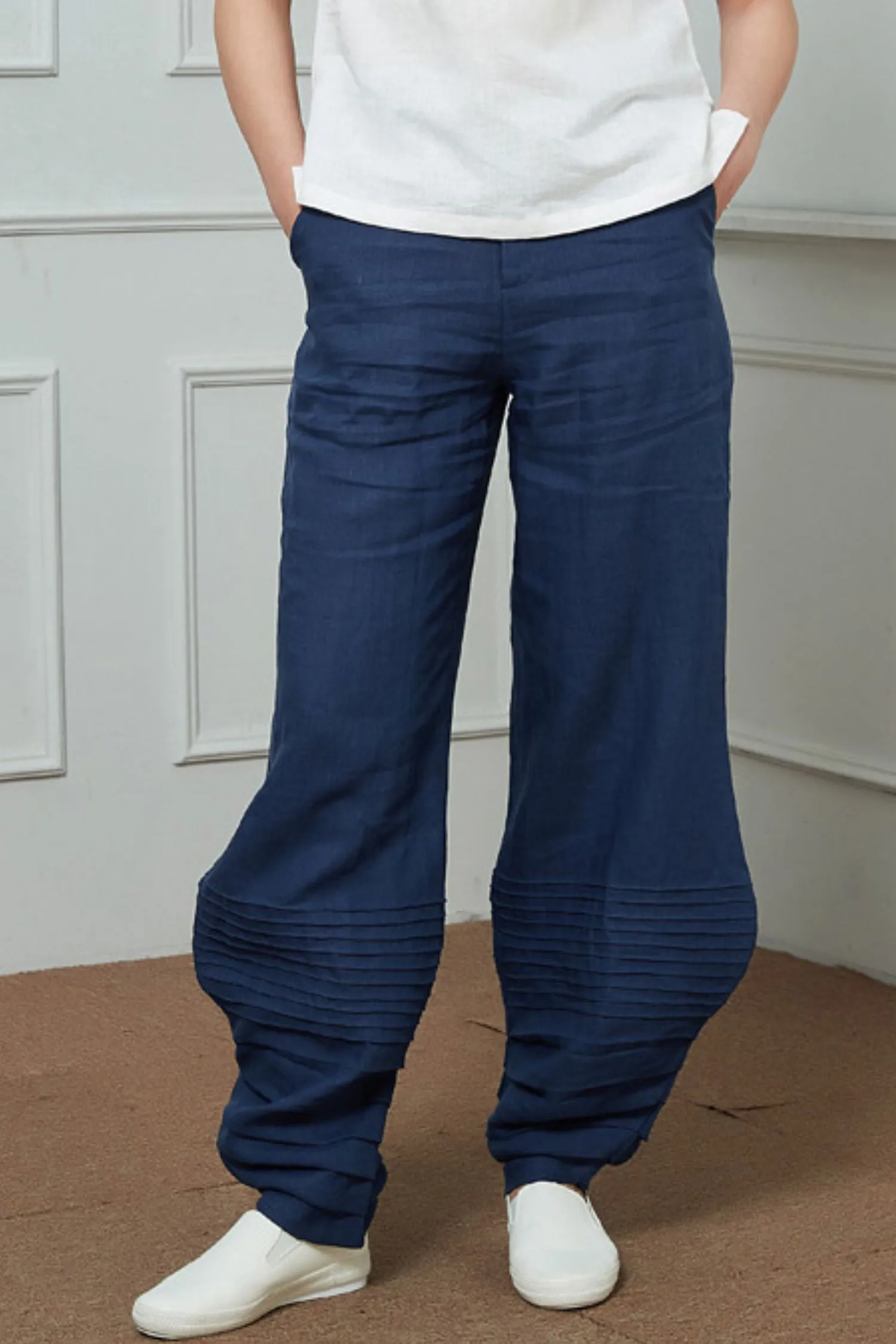 Blue Linen Casual pants C1454