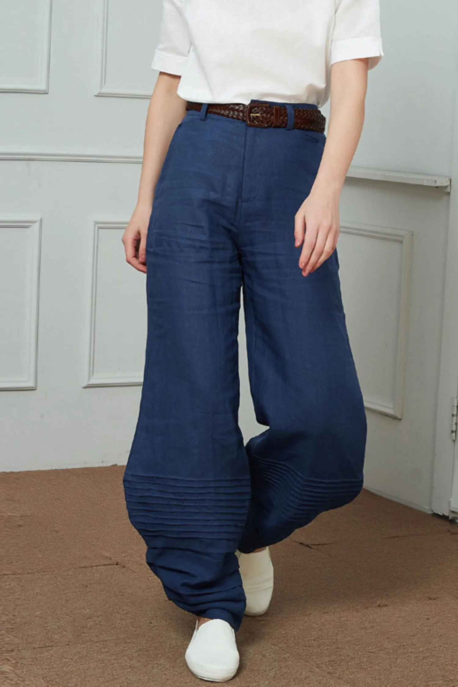 Blue Linen Casual pants C1454