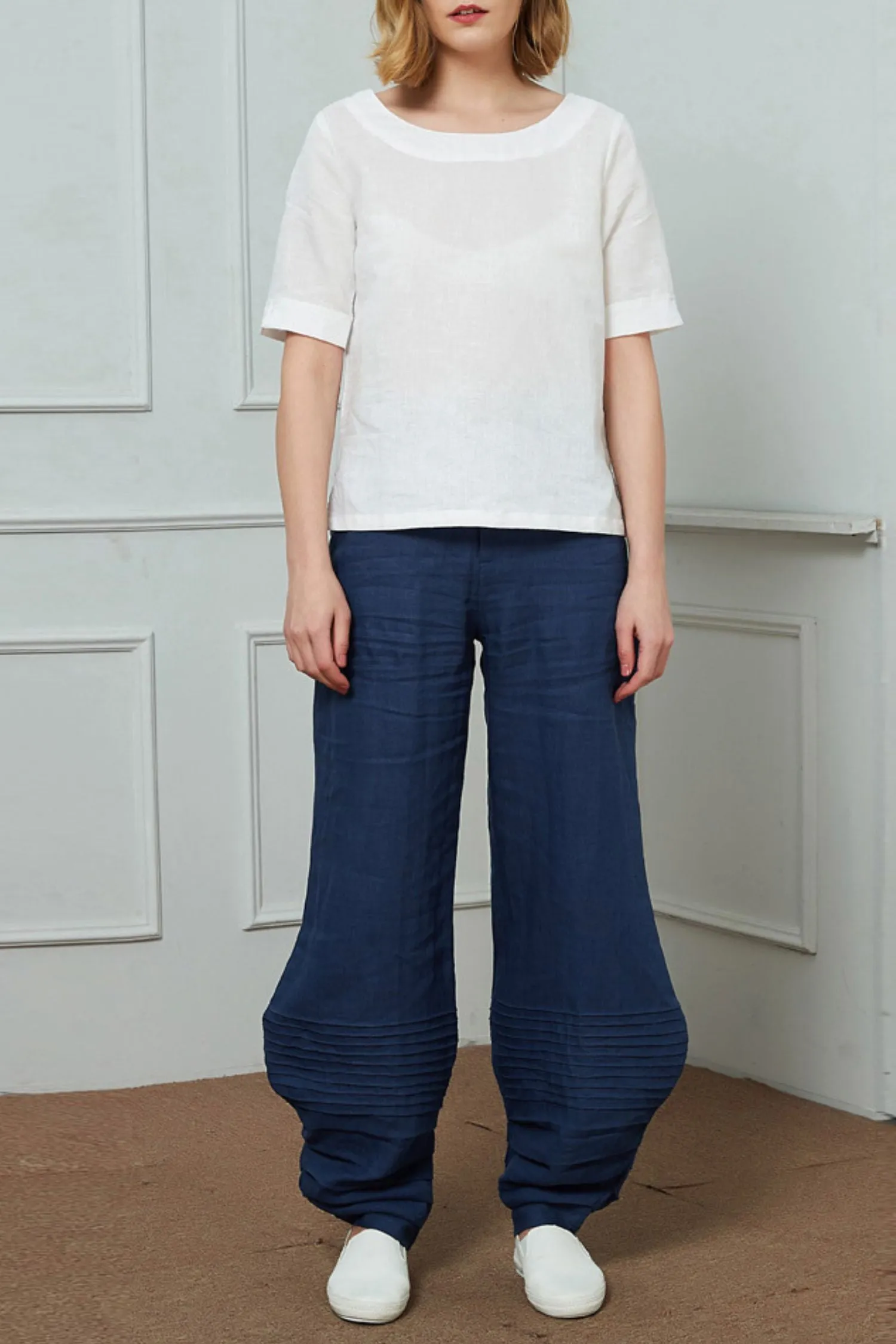 Blue Linen Casual pants C1454