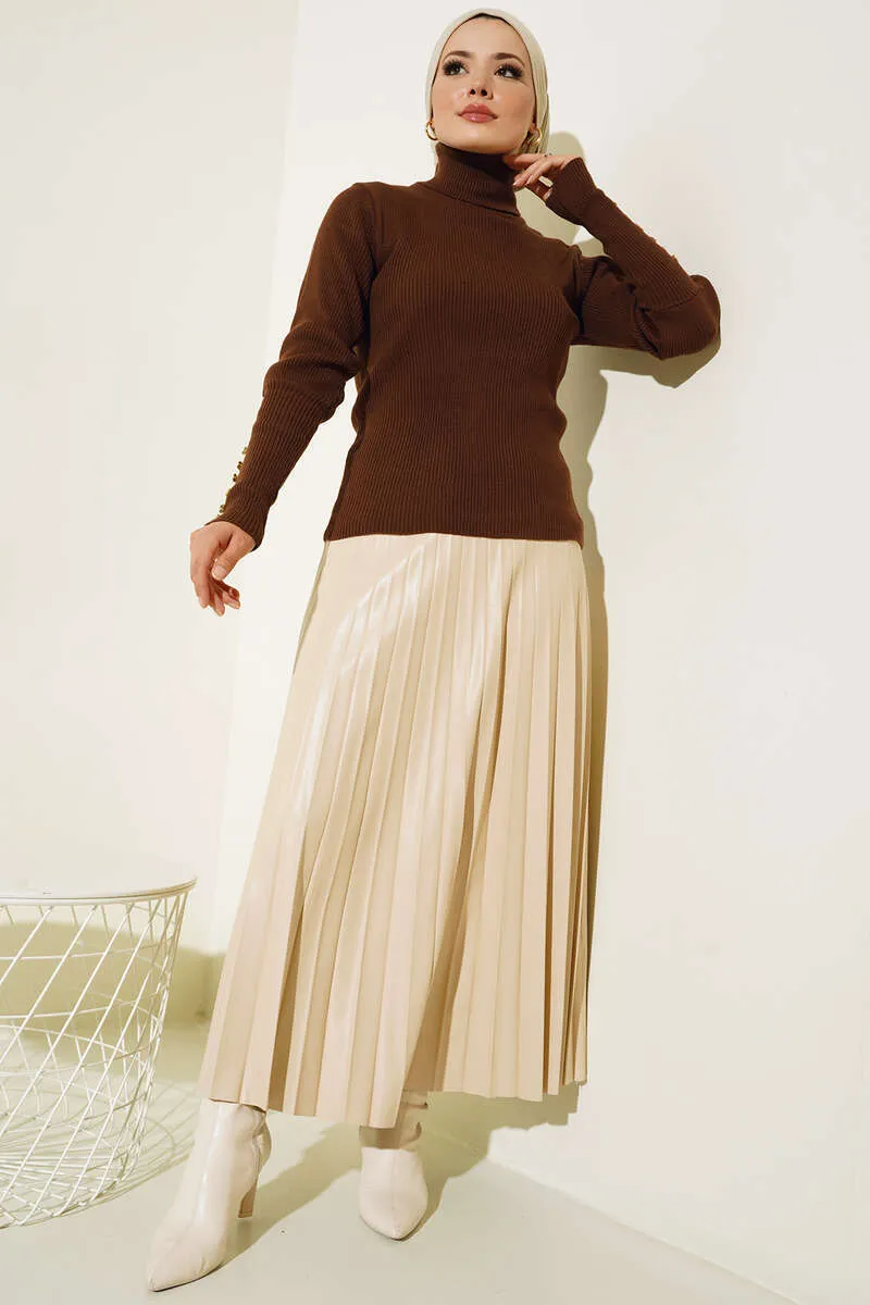 BNG Women Brown Fisherman Collar Cardigan with Buttons - Clermont