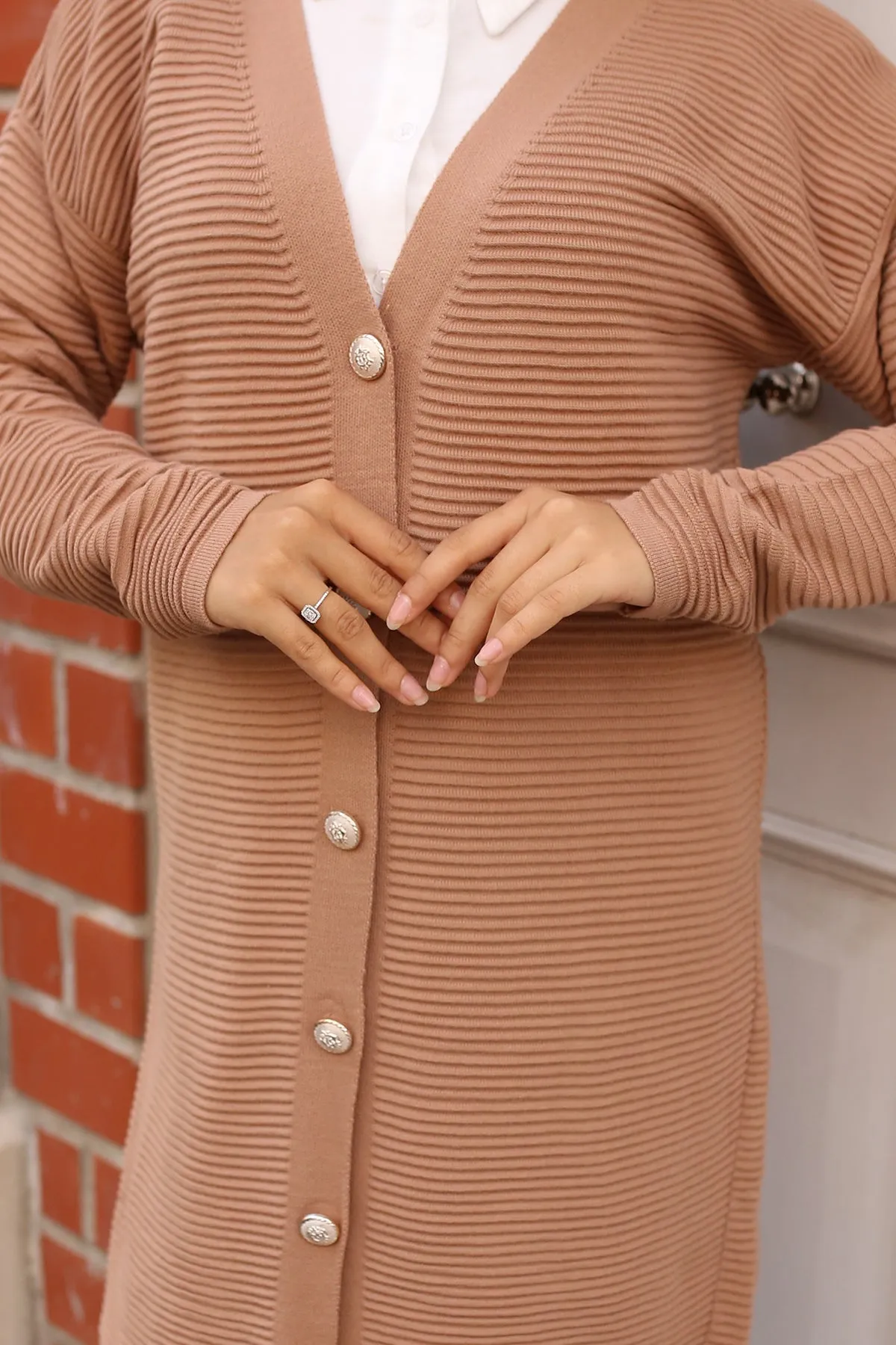 BNG Women Button Detailed Ribbed Cardigan Mink - Clermont