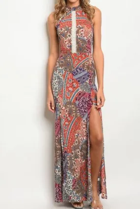Boho Printed Slit Maxi Dress