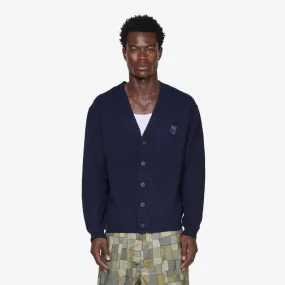 Bold Fox Head Patch Comfort Ribbed Cardigan Ink Blue