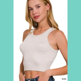 Bone Stone Washed Ribbed Seamless Top