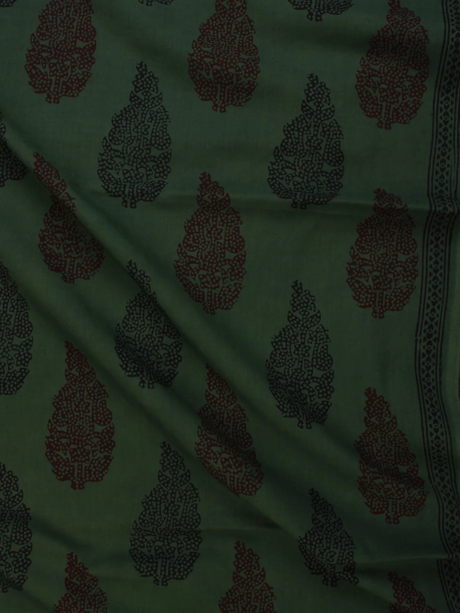 Bottle Green Maroon Black Bagh Printed Cotton Fabric Per Meter - F005F2076