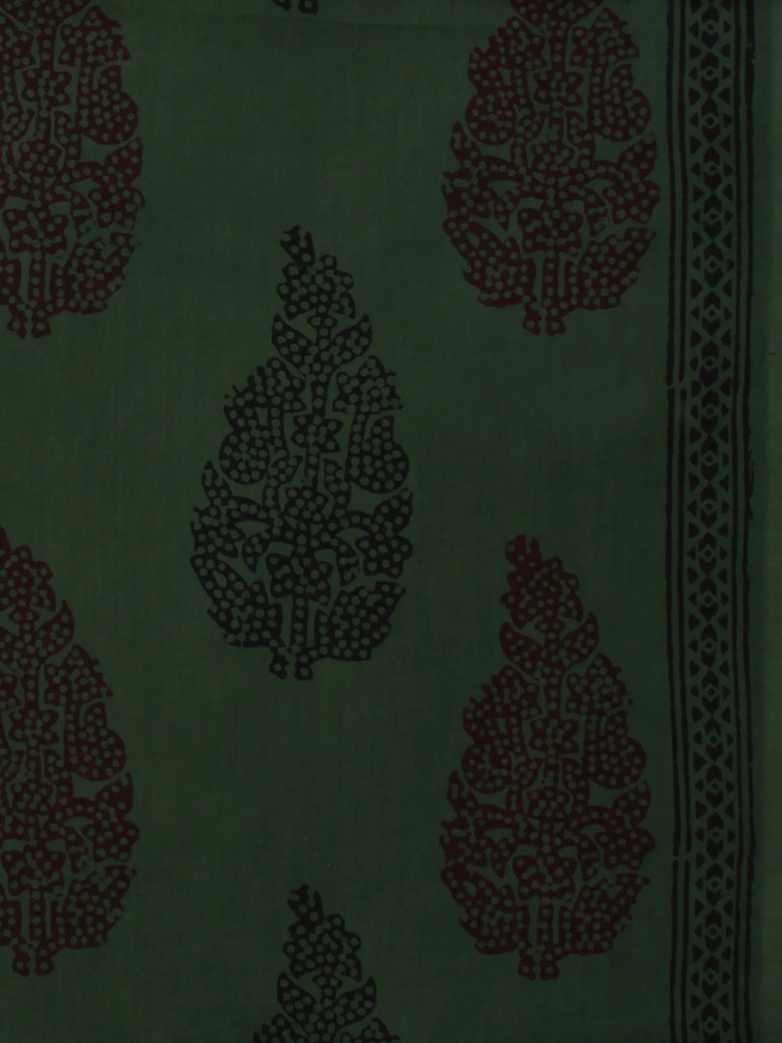 Bottle Green Maroon Black Bagh Printed Cotton Fabric Per Meter - F005F2076