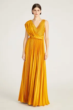 Breann Pleated Satin Gown