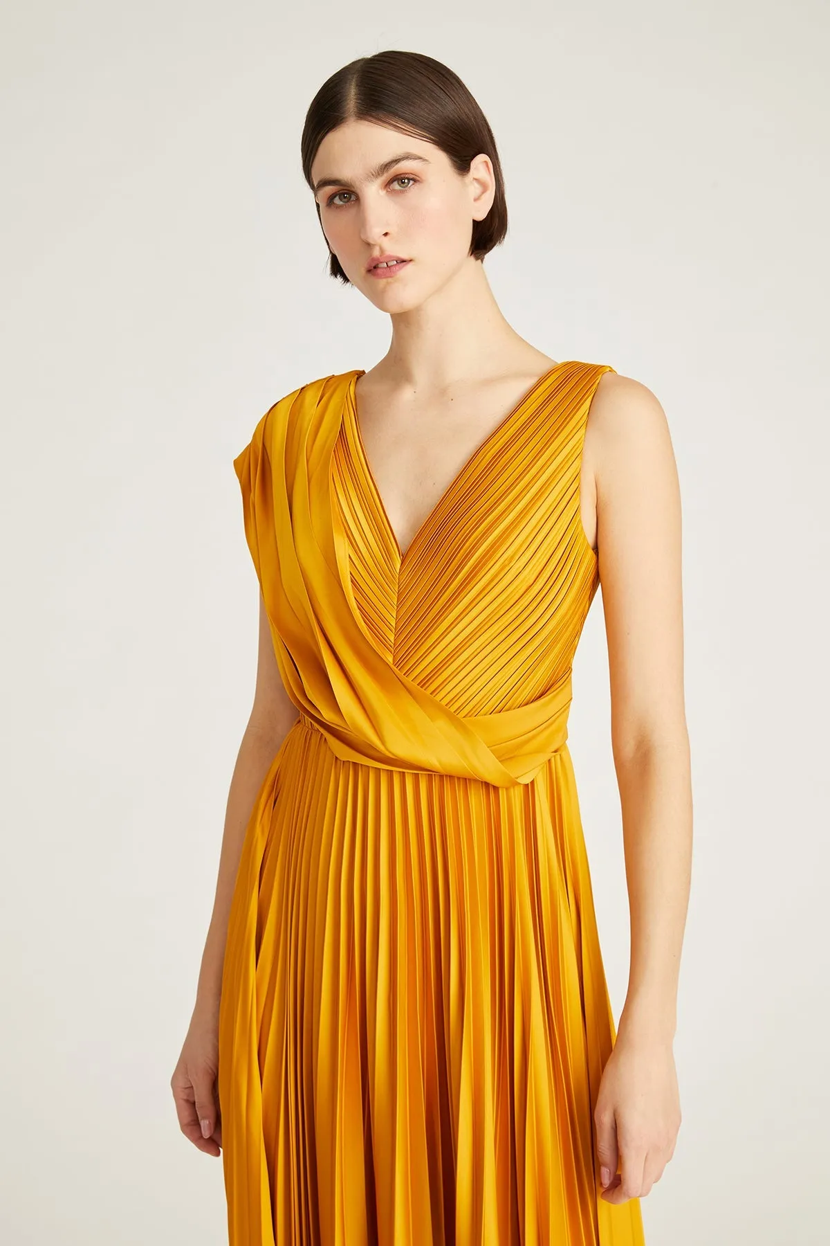 Breann Pleated Satin Gown