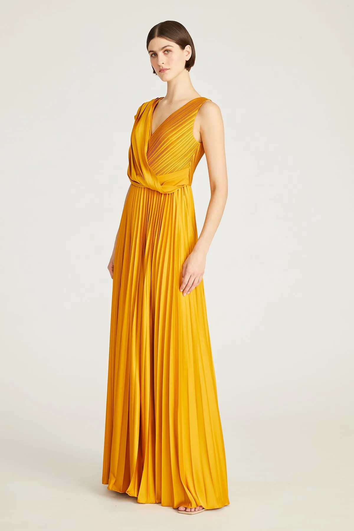 Breann Pleated Satin Gown