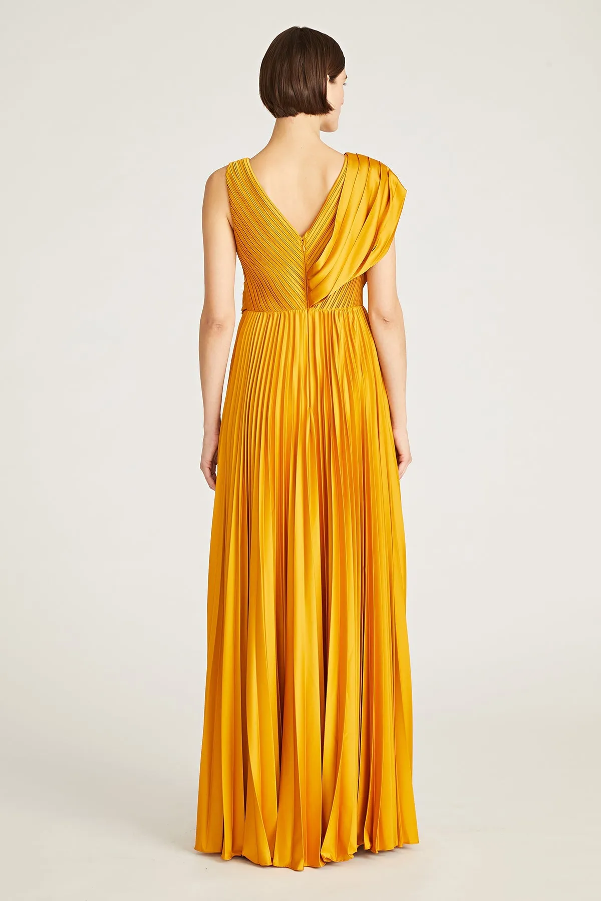 Breann Pleated Satin Gown