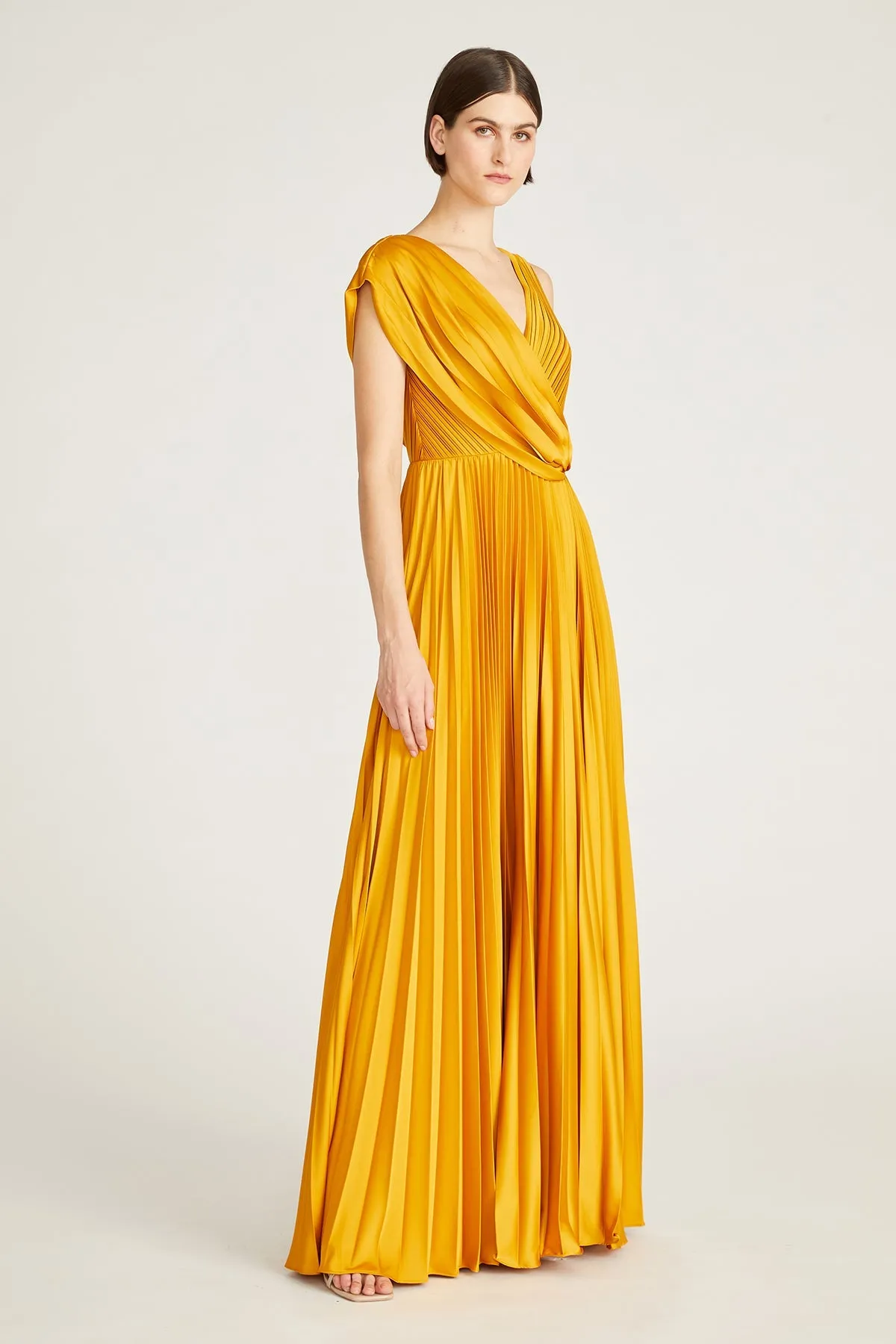 Breann Pleated Satin Gown