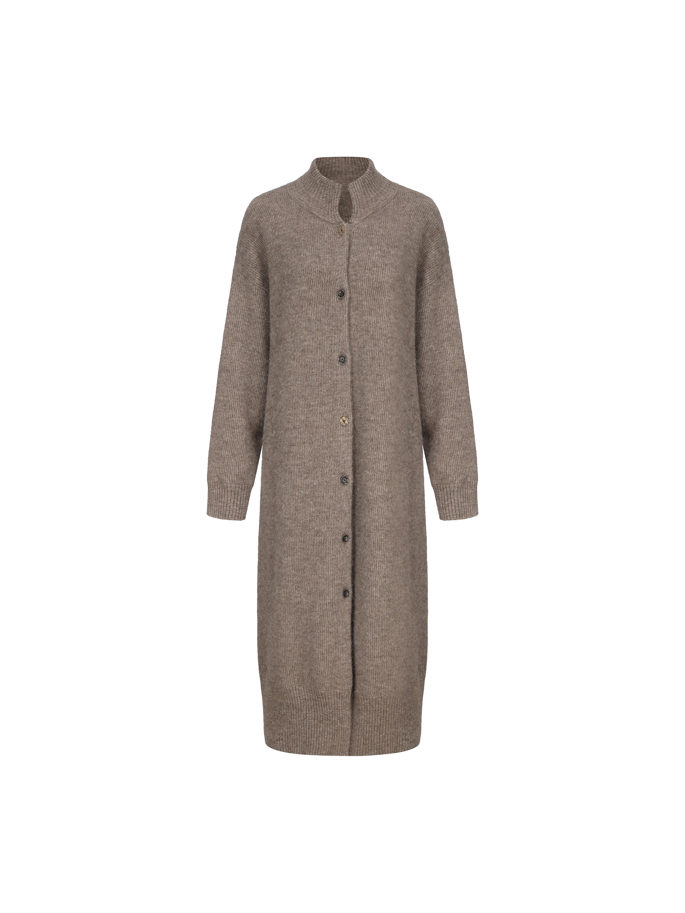 Brown Knitted Ribbed Long Cardigan