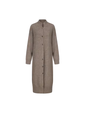 Brown Knitted Ribbed Long Cardigan