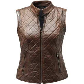 Brown Quilted Leather Vest - Diamond Stitch Leather Design | El Zoro