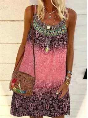Casual Dress Chiffon Dress Sundress Mini Dress Yellow Pink Blue Sleeveless Geometric Print Summer Spring Cold Shoulder Basic  S M L XL 2XL 3XL 4XL 5XL for Women