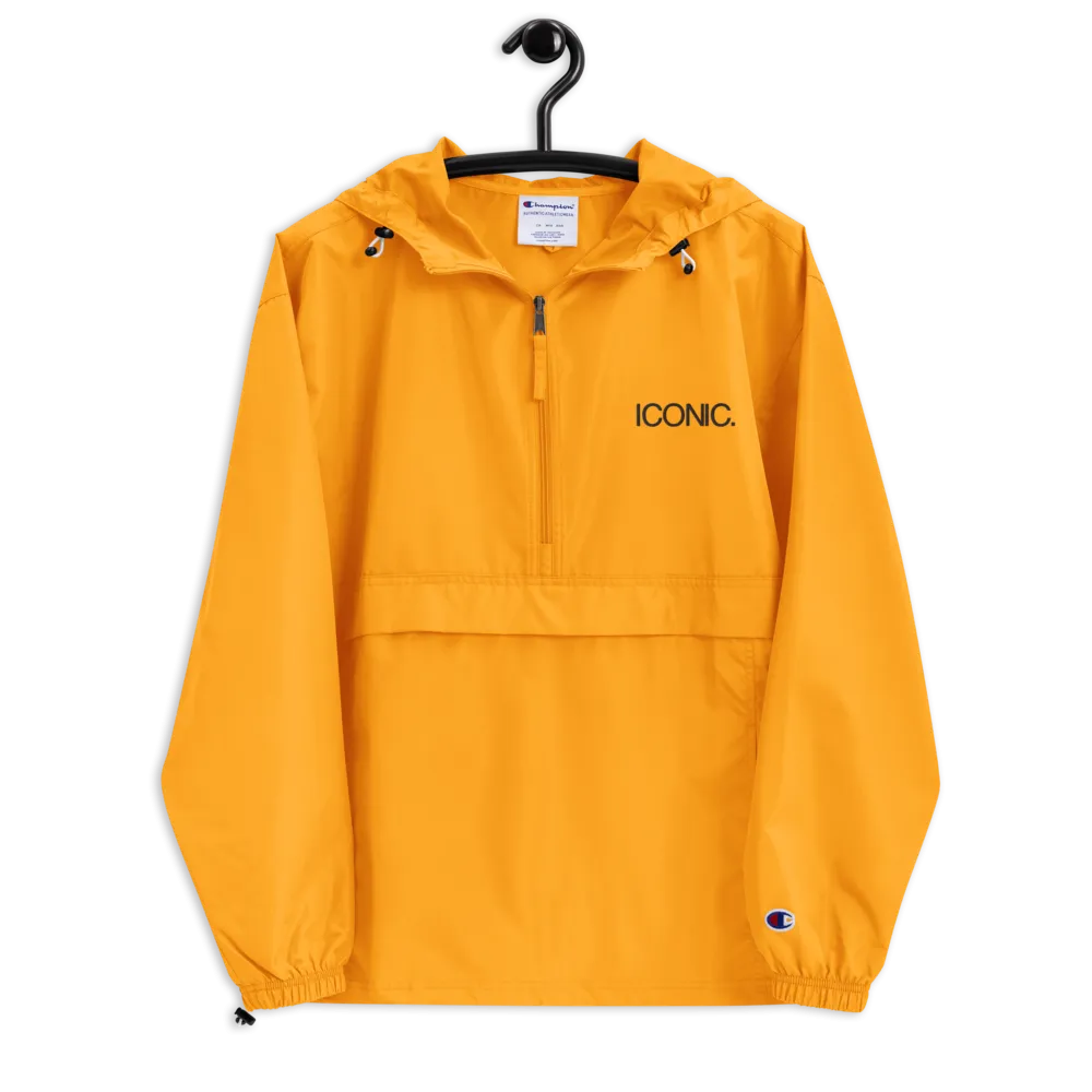 CHAMPION   ROYAL ICONIC. | Embroidered Logo Unisex Hooded Packable Windbreaker Coaches Jacket Gold w/Black Logo