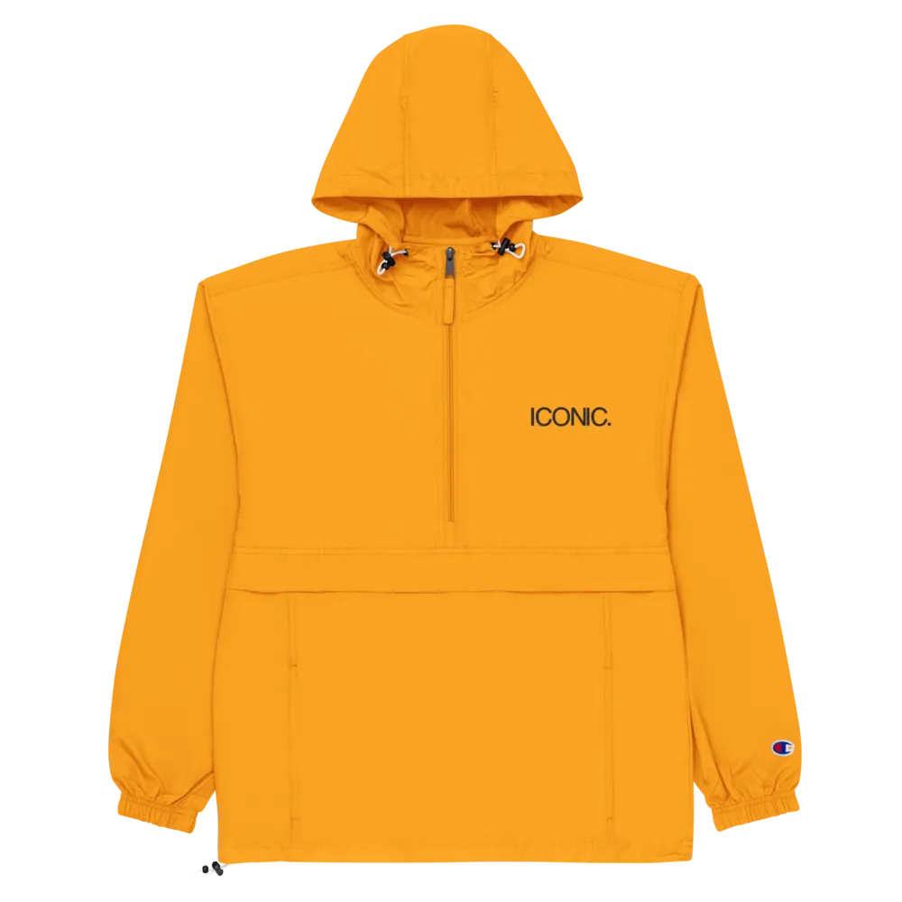 CHAMPION   ROYAL ICONIC. | Embroidered Logo Unisex Hooded Packable Windbreaker Coaches Jacket Gold w/Black Logo