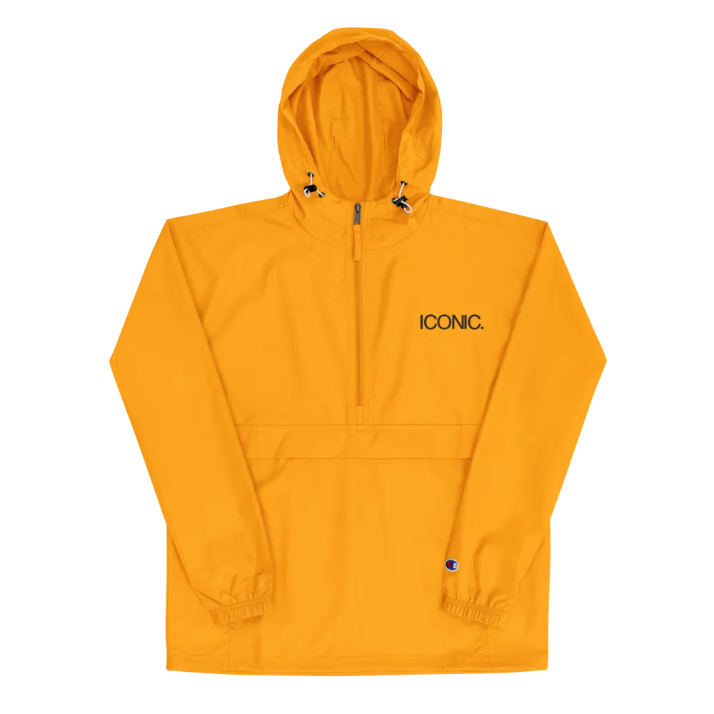 CHAMPION   ROYAL ICONIC. | Embroidered Logo Unisex Hooded Packable Windbreaker Coaches Jacket Gold w/Black Logo