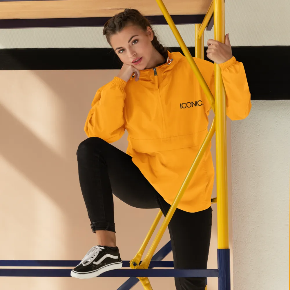 CHAMPION   ROYAL ICONIC. | Embroidered Logo Unisex Hooded Packable Windbreaker Coaches Jacket Gold w/Black Logo