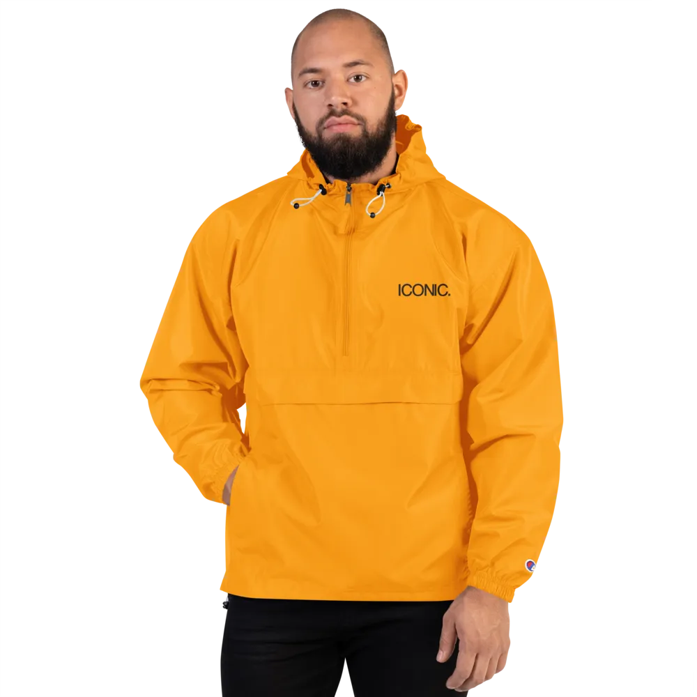 CHAMPION   ROYAL ICONIC. | Embroidered Logo Unisex Hooded Packable Windbreaker Coaches Jacket Gold w/Black Logo