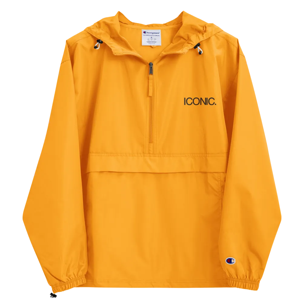 CHAMPION   ROYAL ICONIC. | Embroidered Logo Unisex Hooded Packable Windbreaker Coaches Jacket Gold w/Black Logo