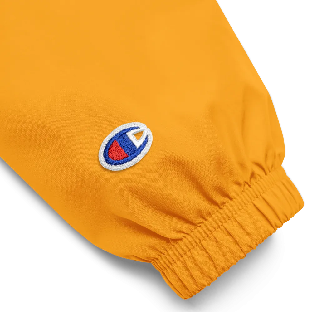 CHAMPION   ROYAL ICONIC. | Embroidered Logo Unisex Hooded Packable Windbreaker Coaches Jacket Gold w/Black Logo